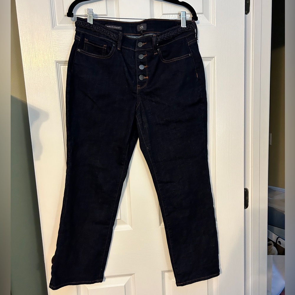 NYDJ Marilyn Ankle Jeans.  Dark blue button fly. Size 8